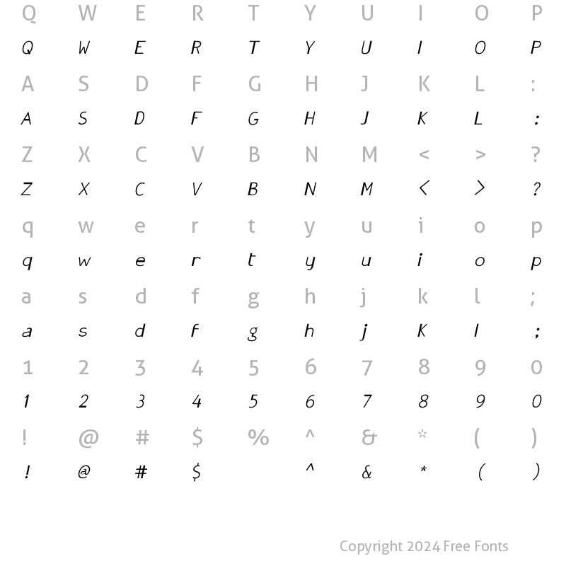 Character Map of GonzaPlus Italic