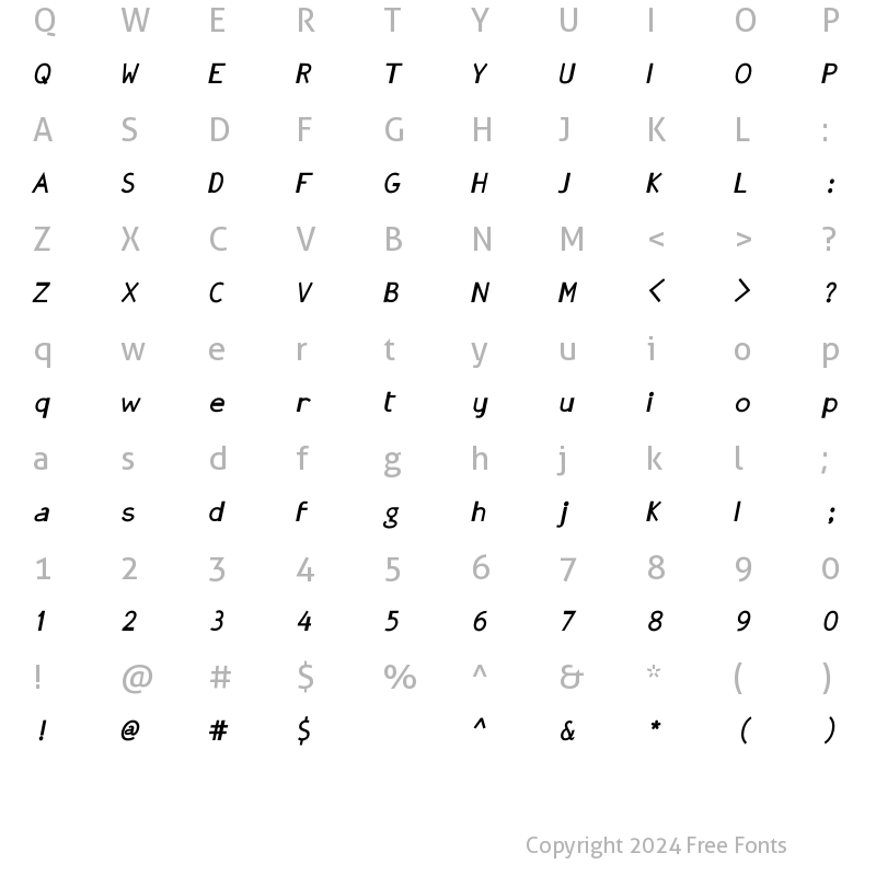 Character Map of GonzaPlus ItalicBold