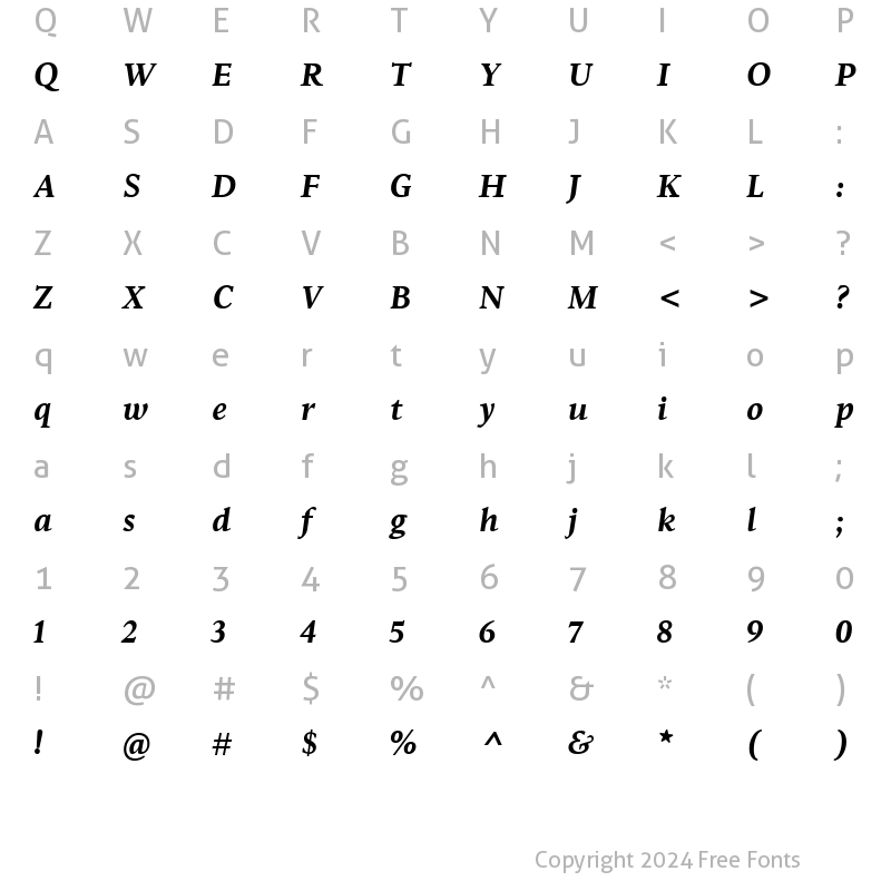 Character Map of Goodchild BoldItalic