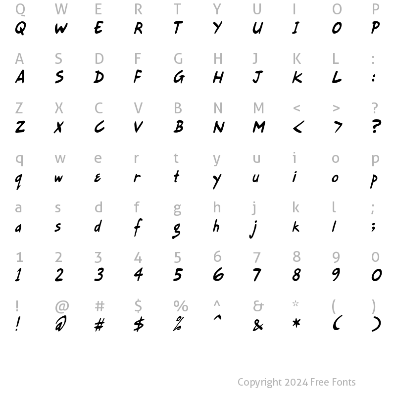 Character Map of Gort's Fair Hand Regular normal