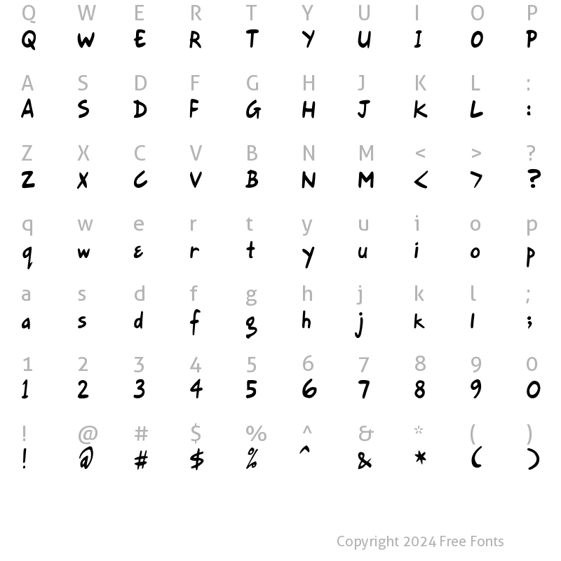 Character Map of Gort's Fair Hand Upright Medium