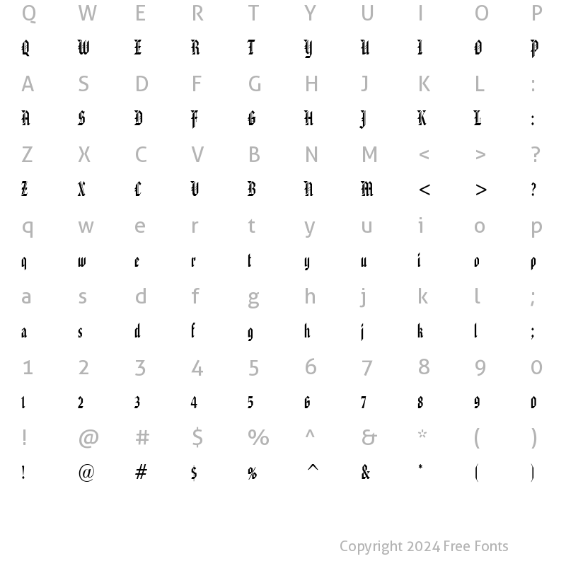 Character Map of Gothic 32 Condensed Normal