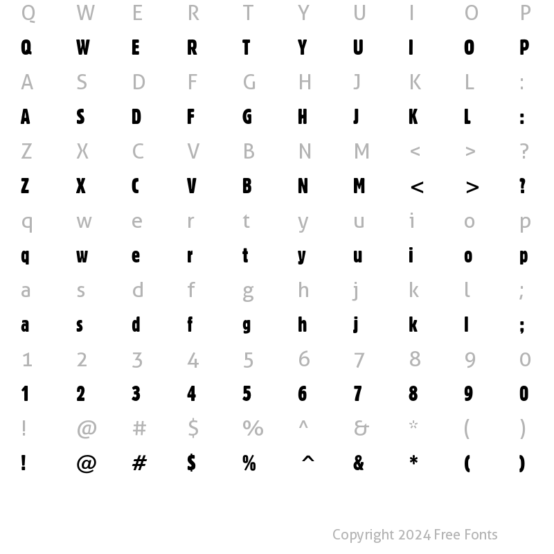 Character Map of Gothic 821 Condensed Regular