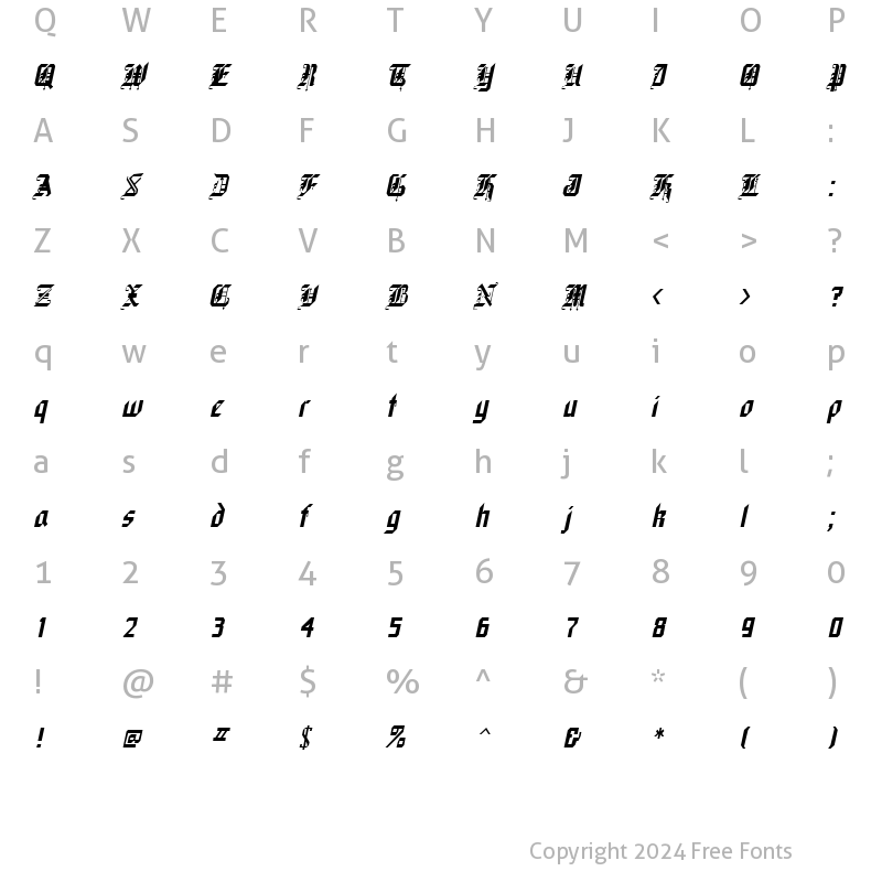 Character Map of Gothic-Condensed Italic