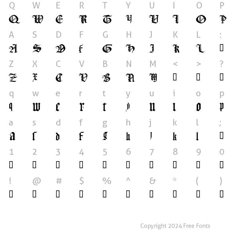 Character Map of Gothic Texture Quadrata Regular