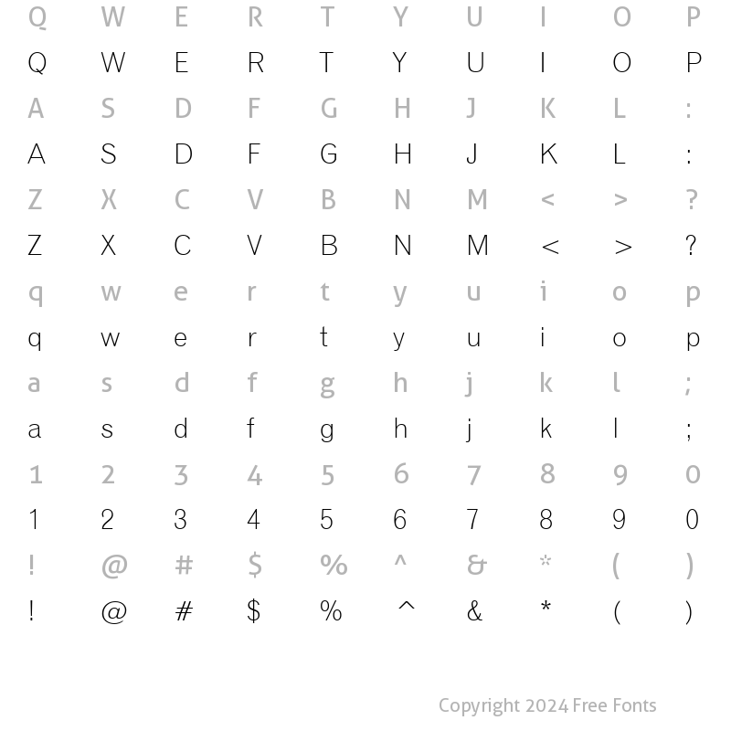 Character Map of Gothic720 Lt BT Light