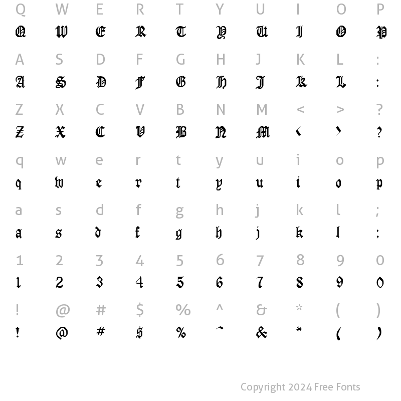 Character Map of GothicRus Condenced Medium