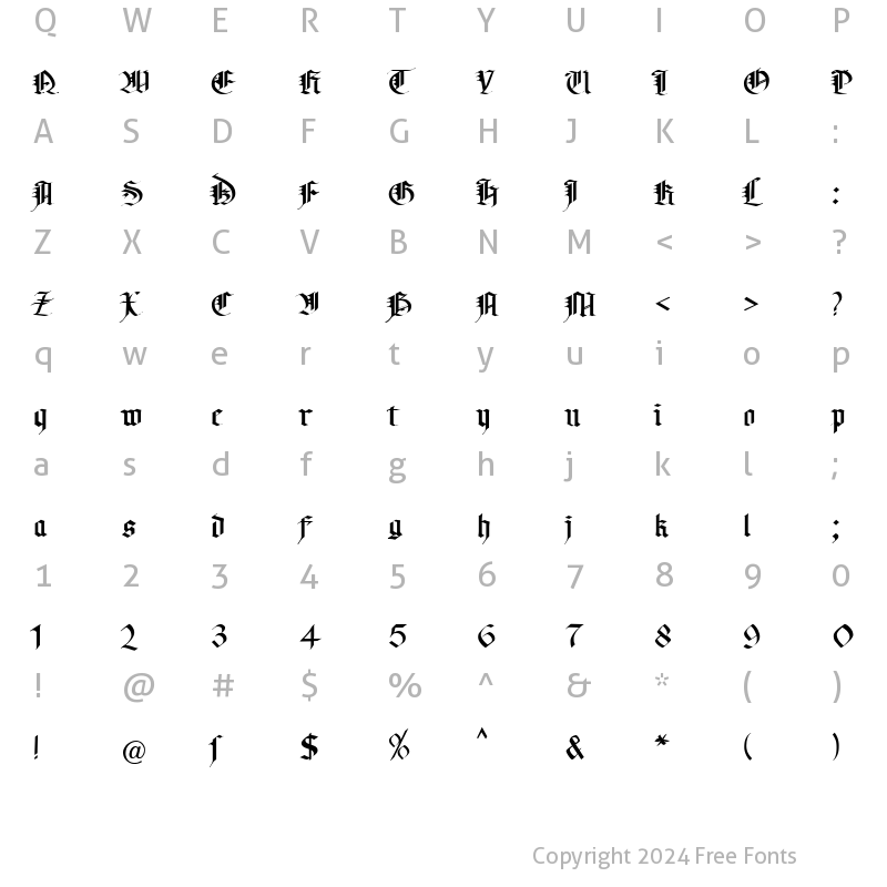 Character Map of Gotic Becker Normal