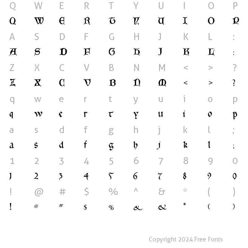 Character Map of GoticaBastard Regular