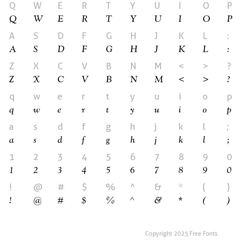 Character Map of Goudy Catalogue MT Std Italic