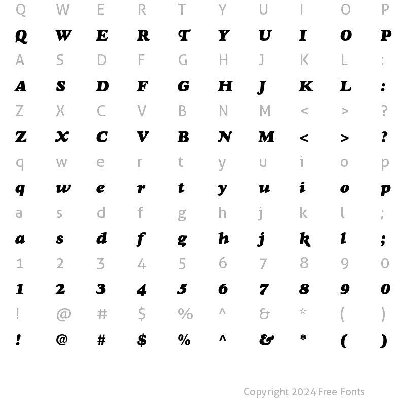 Character Map of Goudy Heavyface Italic