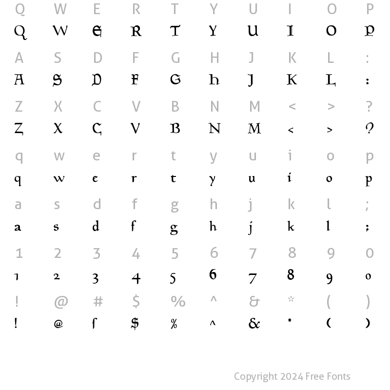 Character Map of Goudy Medieval Alternate Regular