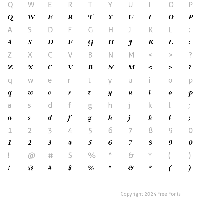 Character Map of Goudy Modern MT Bold Italic