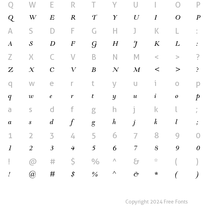 Character Map of Goudy Modern MT Italic