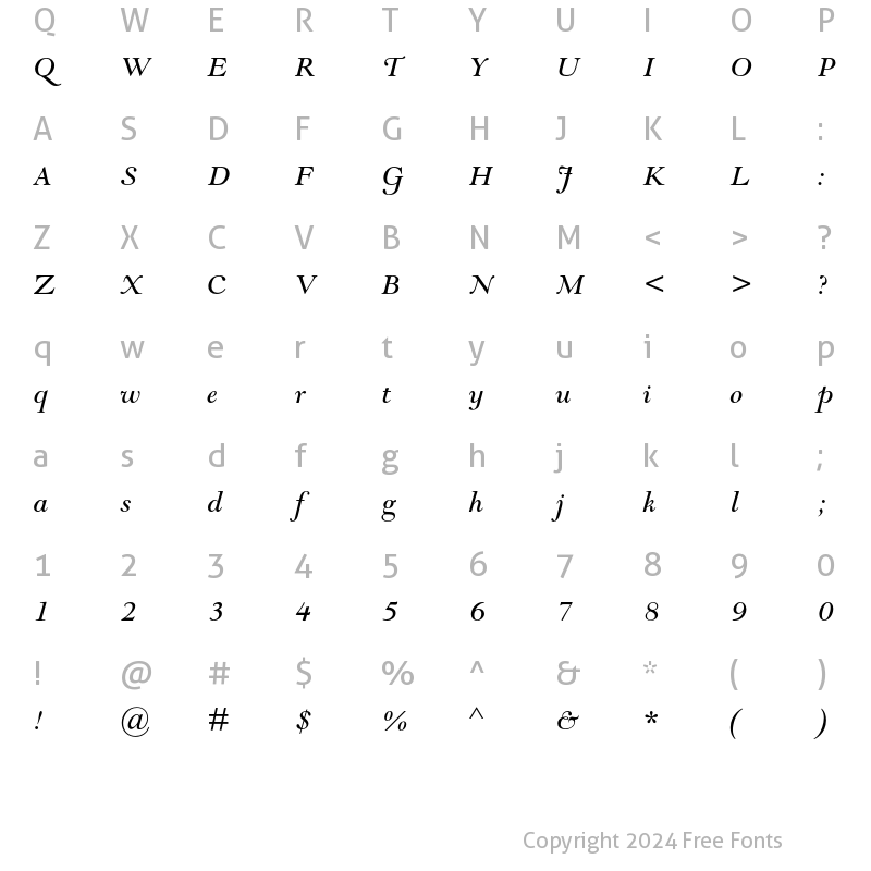 Character Map of Goudy Modern MT Std Italic