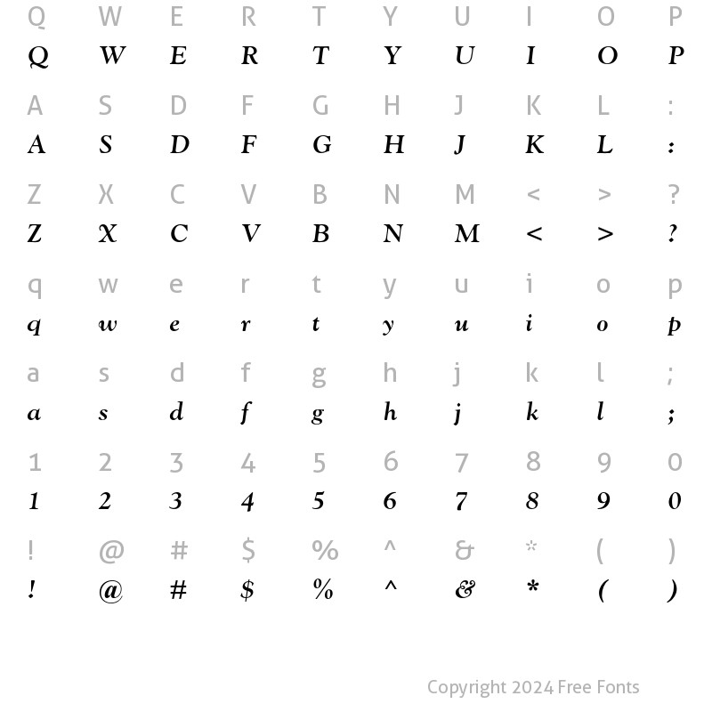 Character Map of Goudy MT Std Bold Italic