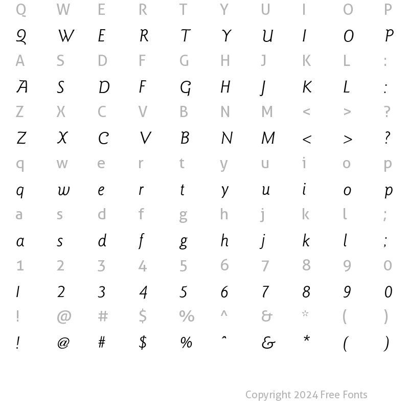 Character Map of Goudy SansBook Italic