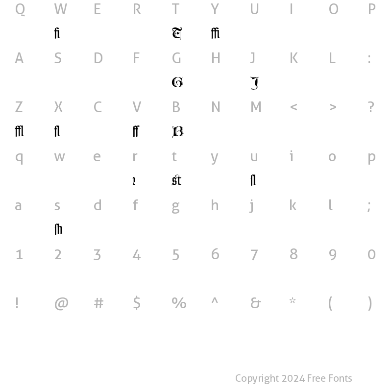 Character Map of Goudy Text MT Alternate Regular