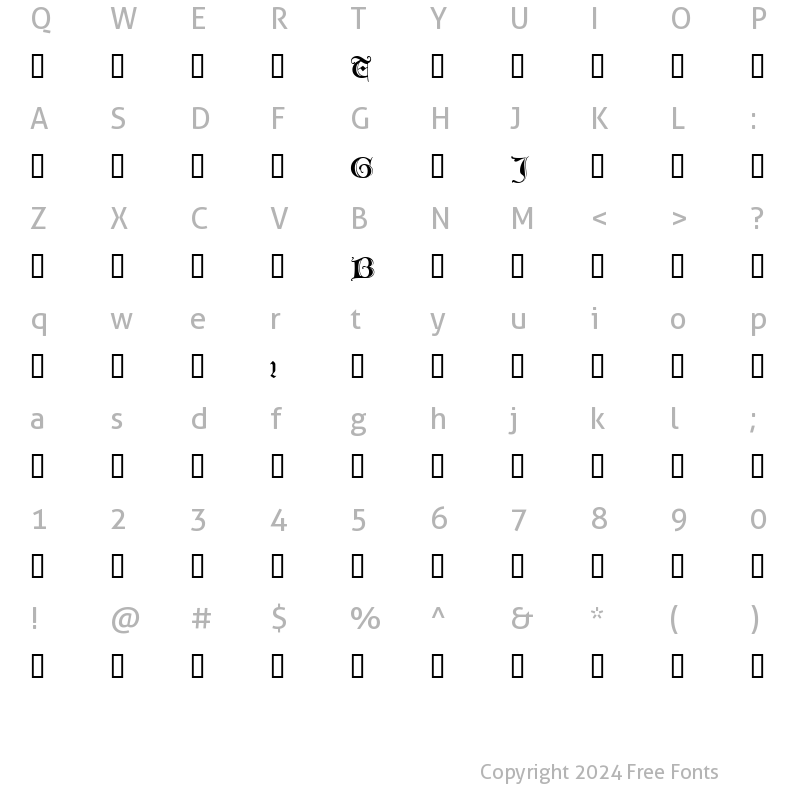 Character Map of Goudy Text MT Alternate Roman