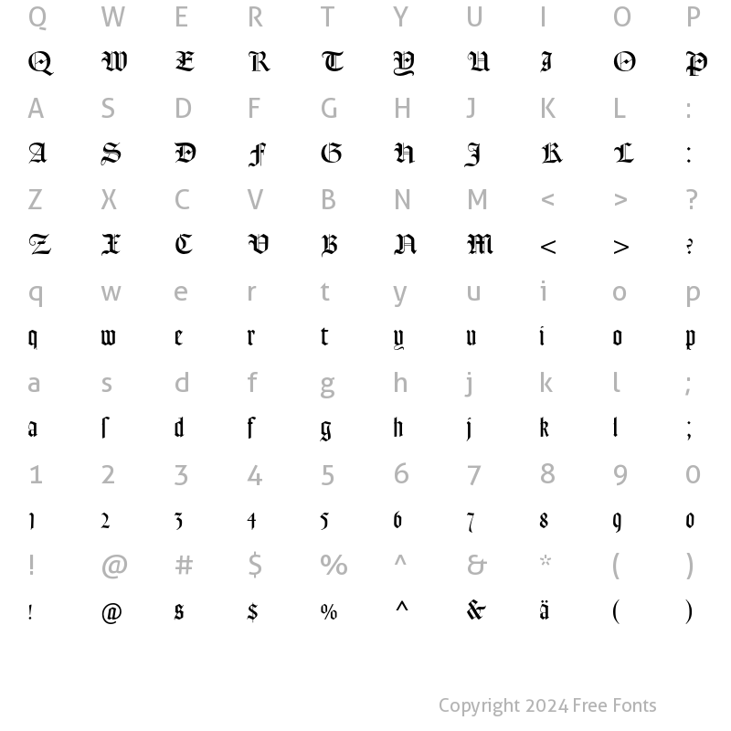 Character Map of Goudy Text MT Dfr Regular