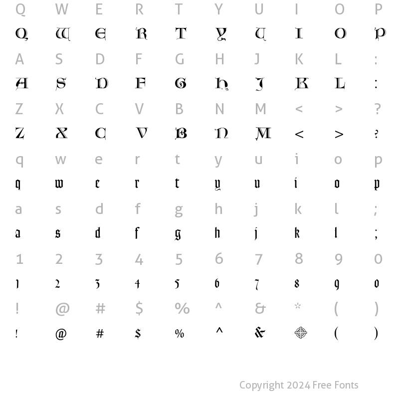 Character Map of Goudy Text MT Lombardic Capital Regular