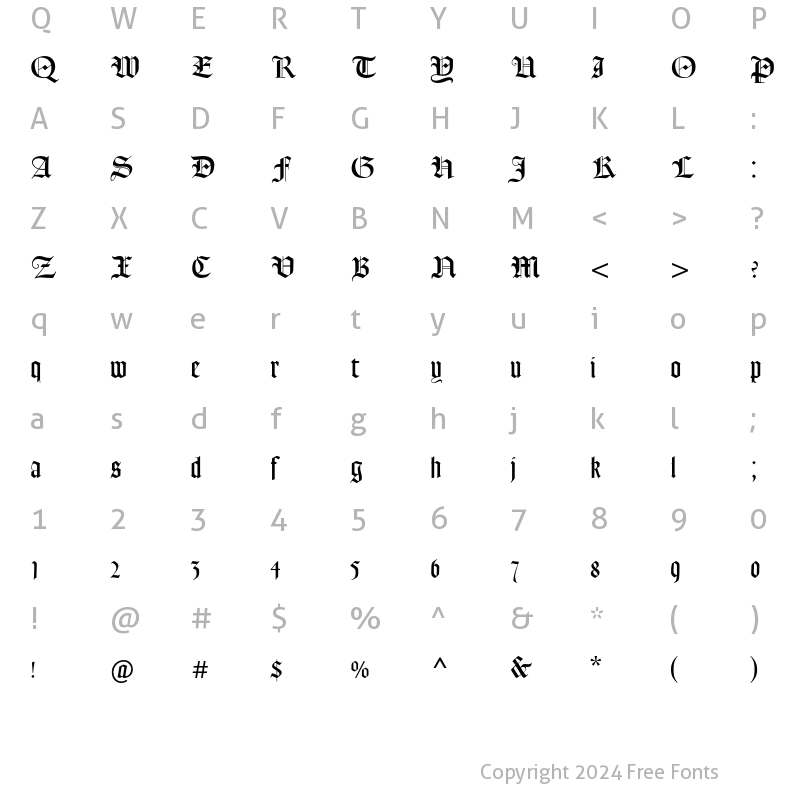 Character Map of Goudy Text MT Regular