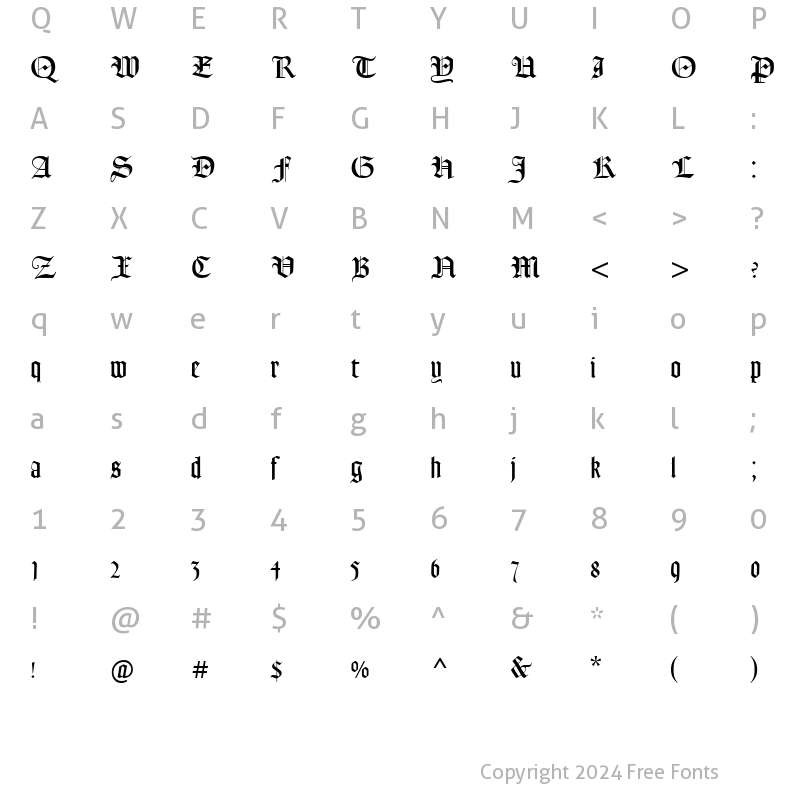 Character Map of Goudy Text MT Roman