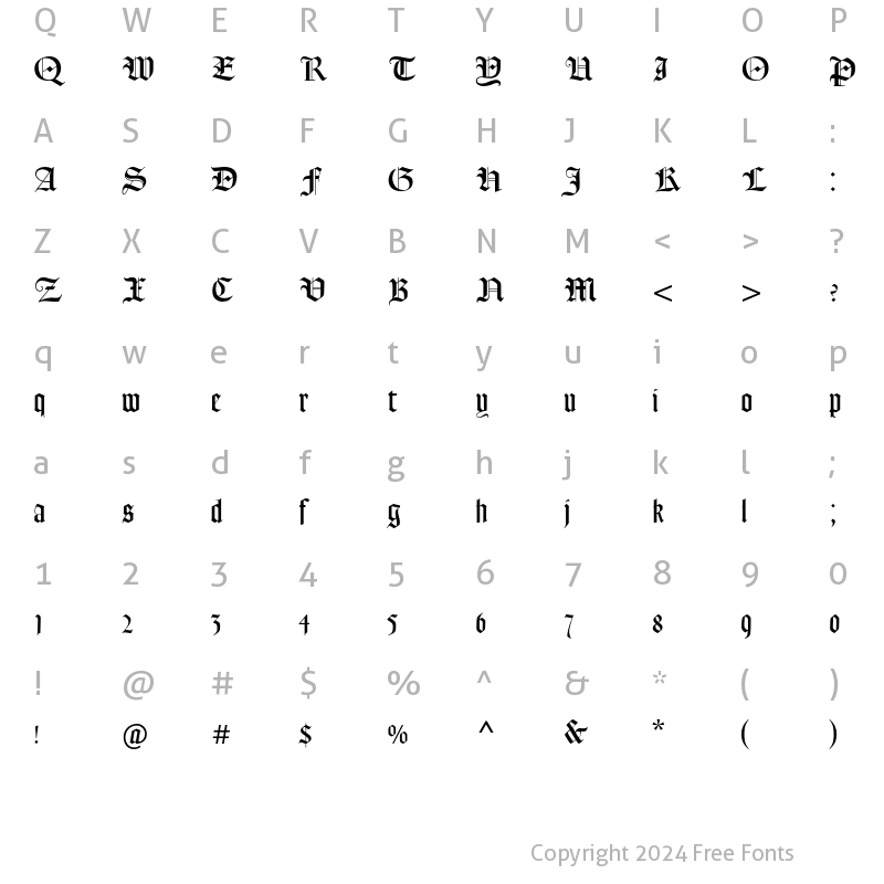 Character Map of Goudy Text MT Std Regular