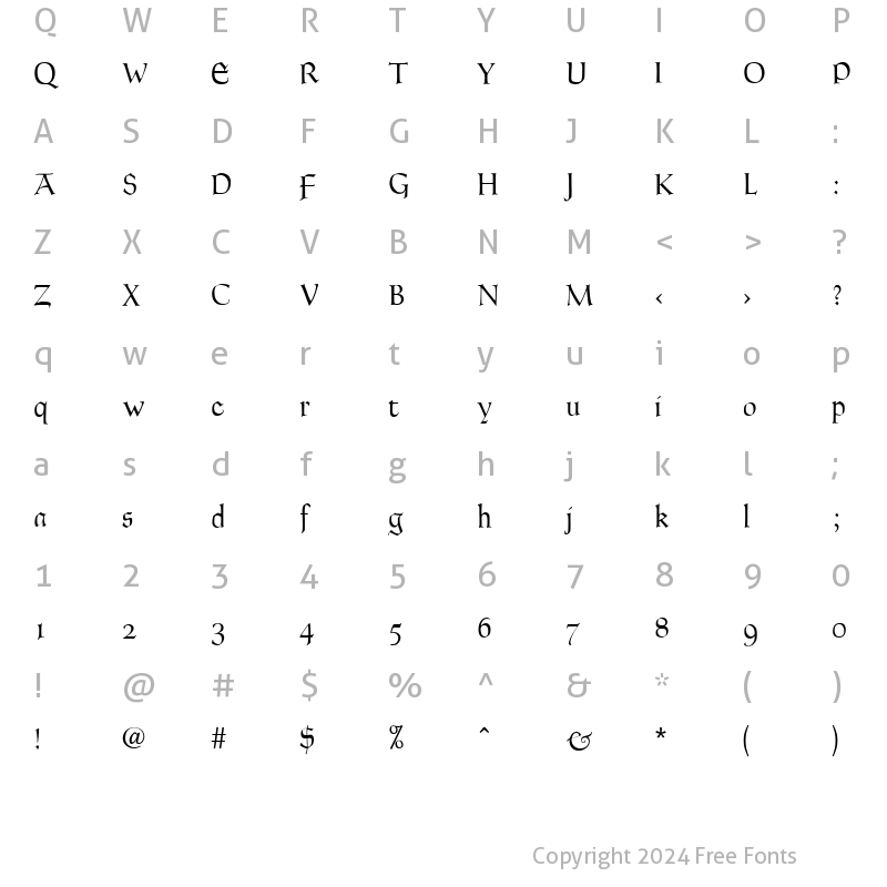 Character Map of Goudy Thirty Light