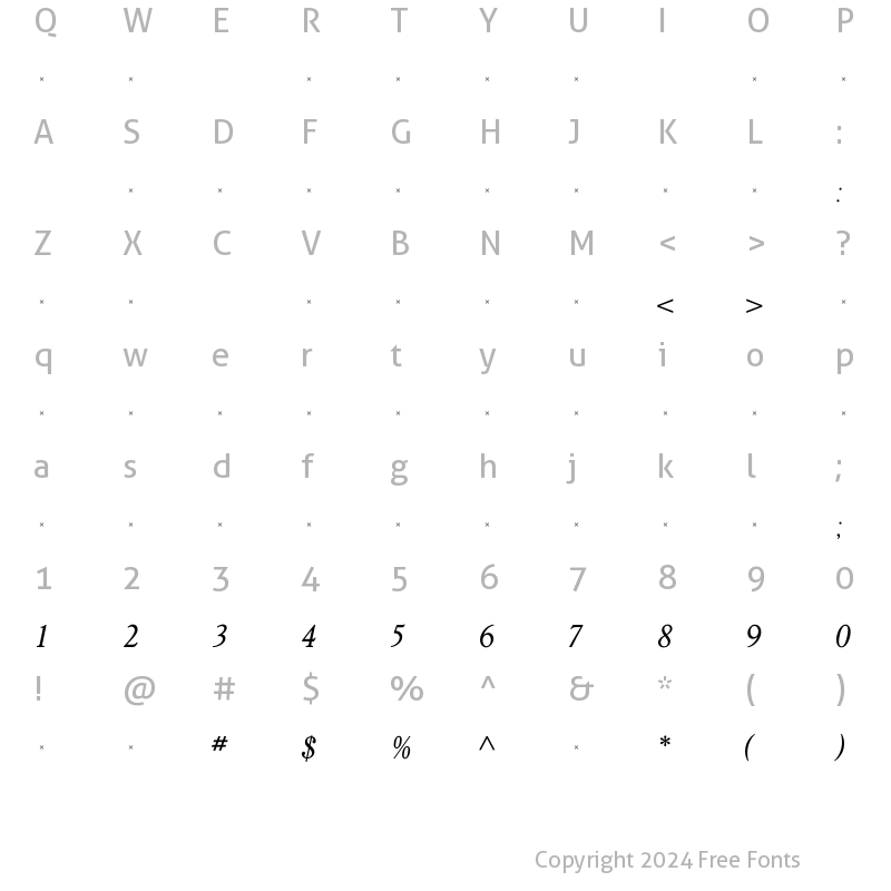 Character Map of GoudY38BookItalicTab Regular