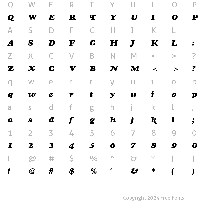 Character Map of GoudyHeavyface RegularItalic