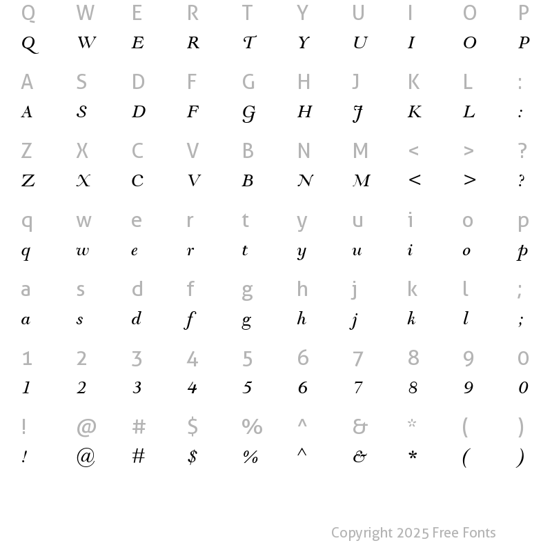 Character Map of GoudyModernMT RomanItalic