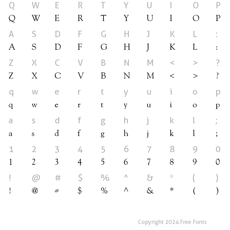 Character Map of GoudyOldStyle Roman