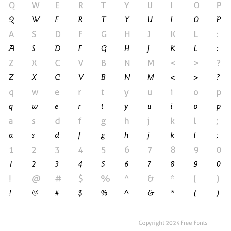 Character Map of GoudySans LT Medium Italic