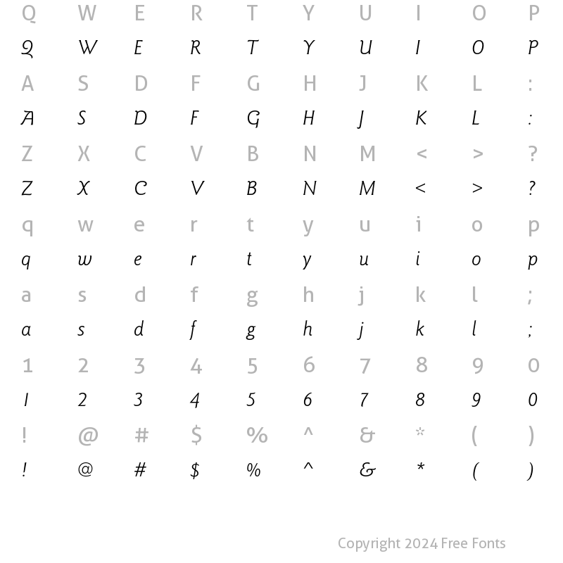 Character Map of GoudySansEF Book Italic