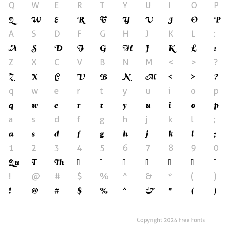 Character Map of GoudySwaT Bold Italic