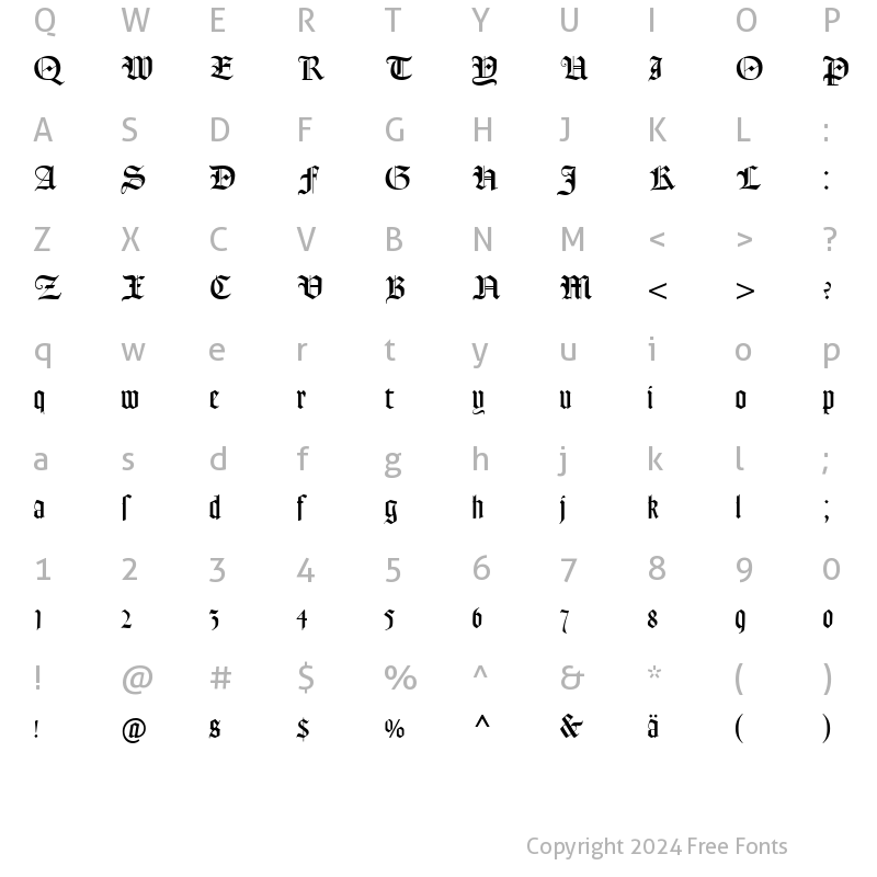 Character Map of GoudyTextMTDfr Roman