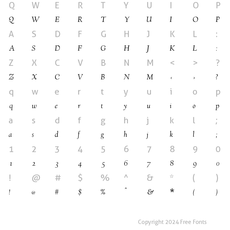 Character Map of GoudyVillage H- Italic