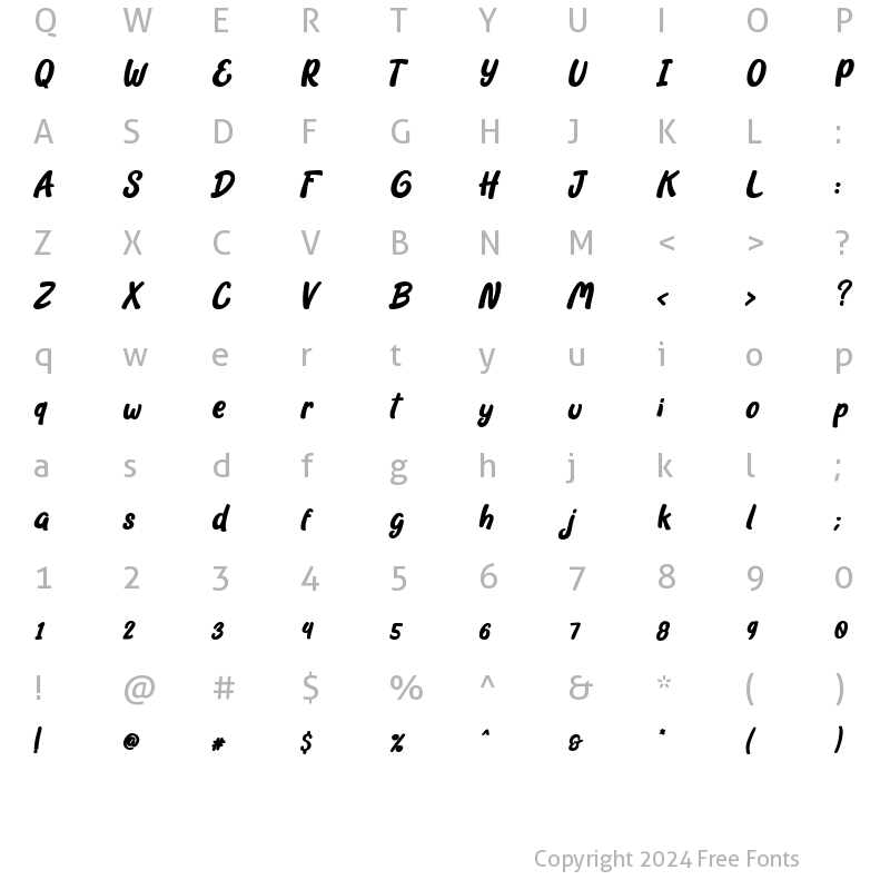 Character Map of Grace & Hope Bold Italic