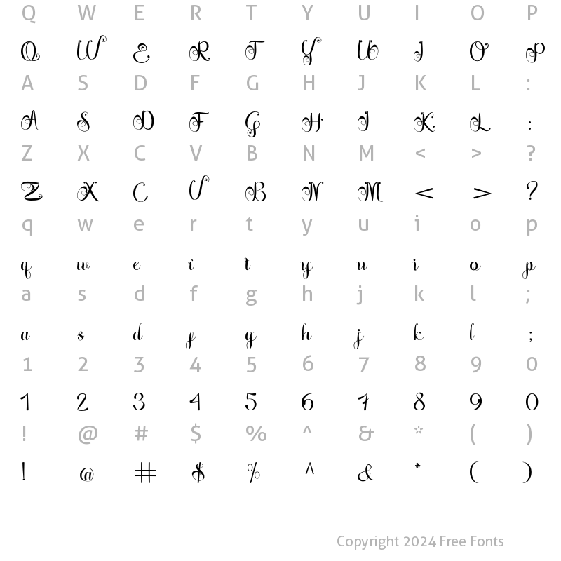 Character Map of Gracelya Script Regular