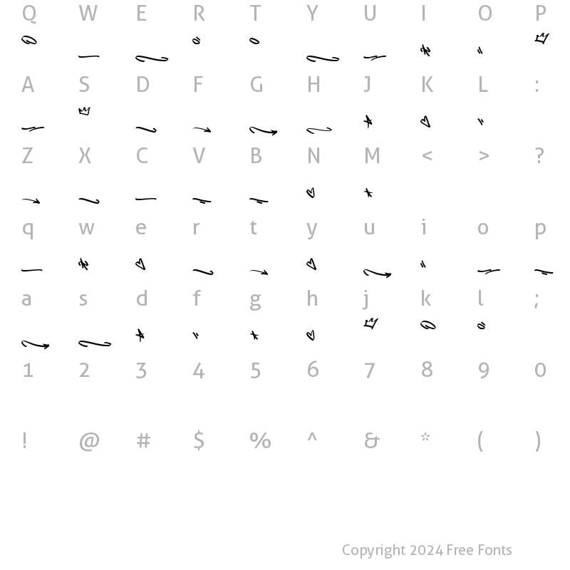 Character Map of Graffity Stylish Swashes