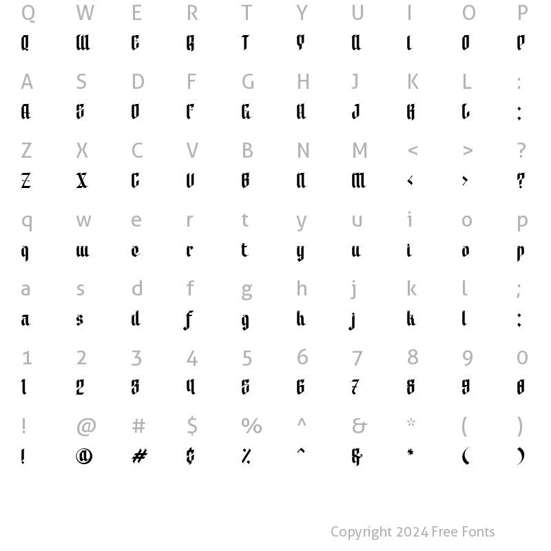 Character Map of Granberg Regular