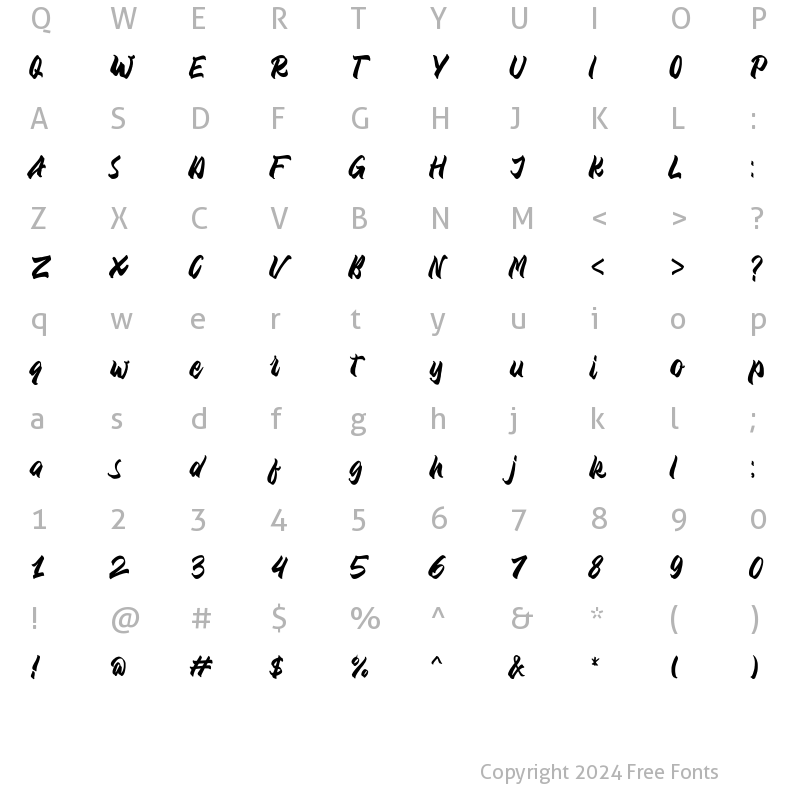 Character Map of GRANDIA Regular