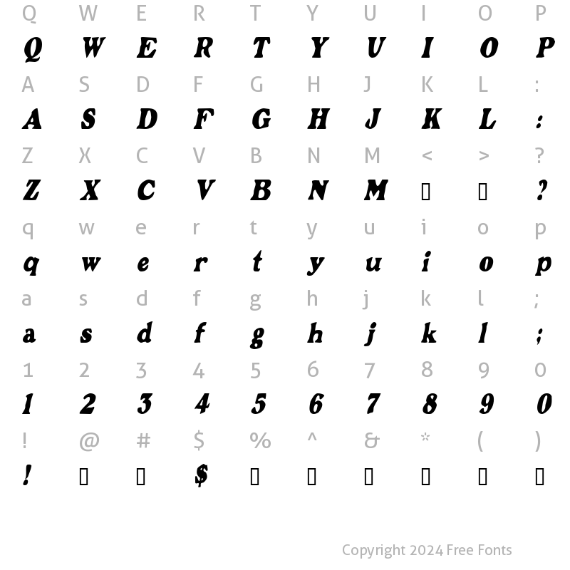 Character Map of GrantCondensed Oblique