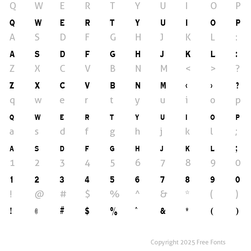 Character Map of GraverplateNarrowXbold Regular