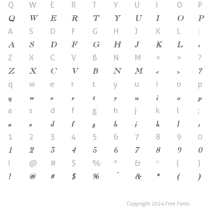 Character Map of Gravure BoldItalic