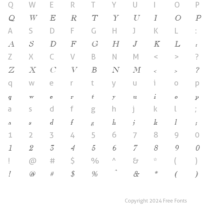 Character Map of Gravure Italic