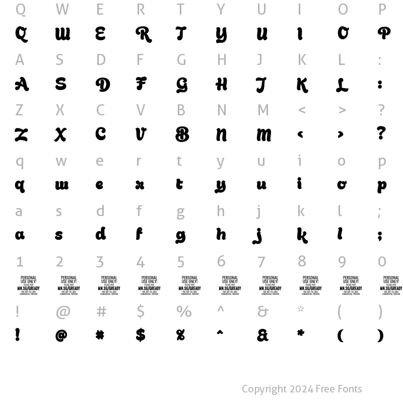 Character Map of Gready PERSONAL USE ONLY Bold