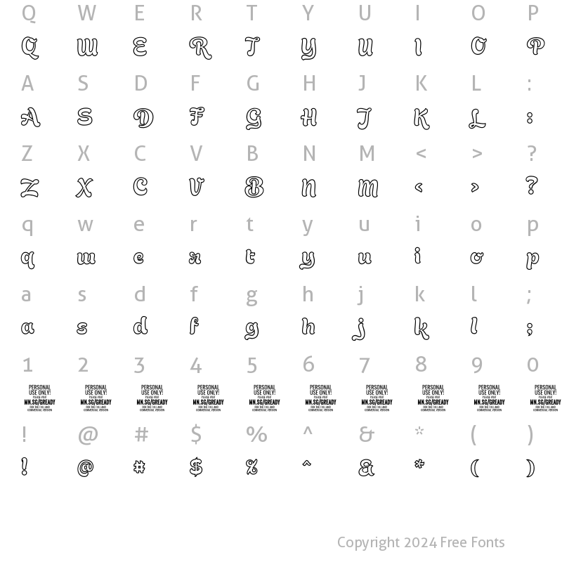 Character Map of Gready PERSONAL USE ONLY Outline