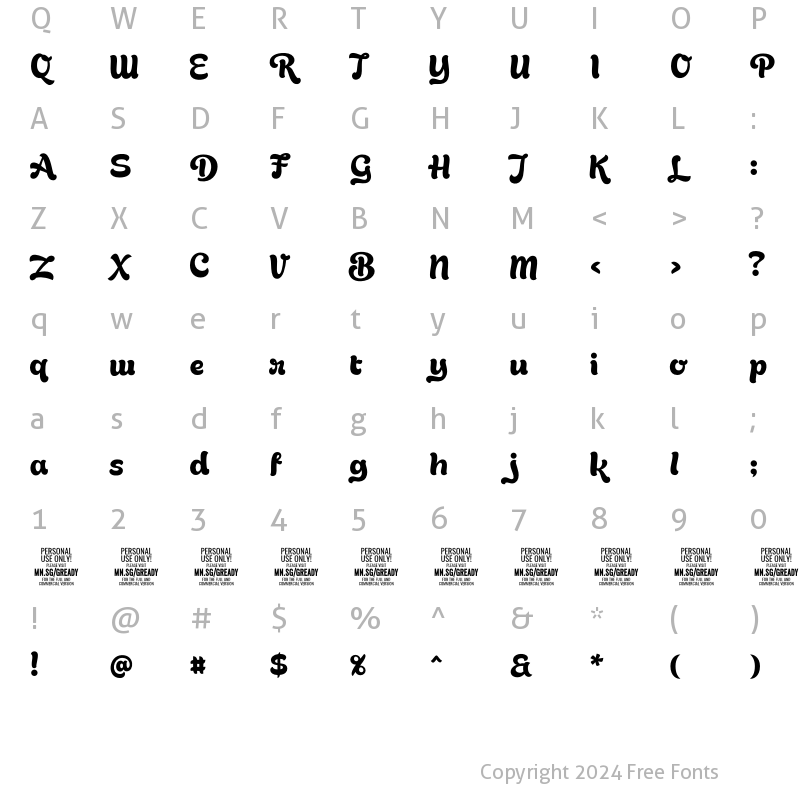 Character Map of Gready PERSONAL USE ONLY Regular